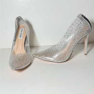 Steve Madden Glittering Clear Silver Heels Size 7.5